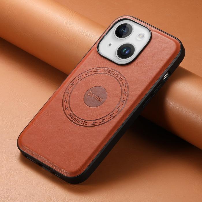 DENIOR - DENIOR iPhone 15 Skal i PU-läder med lädertextur - Brun