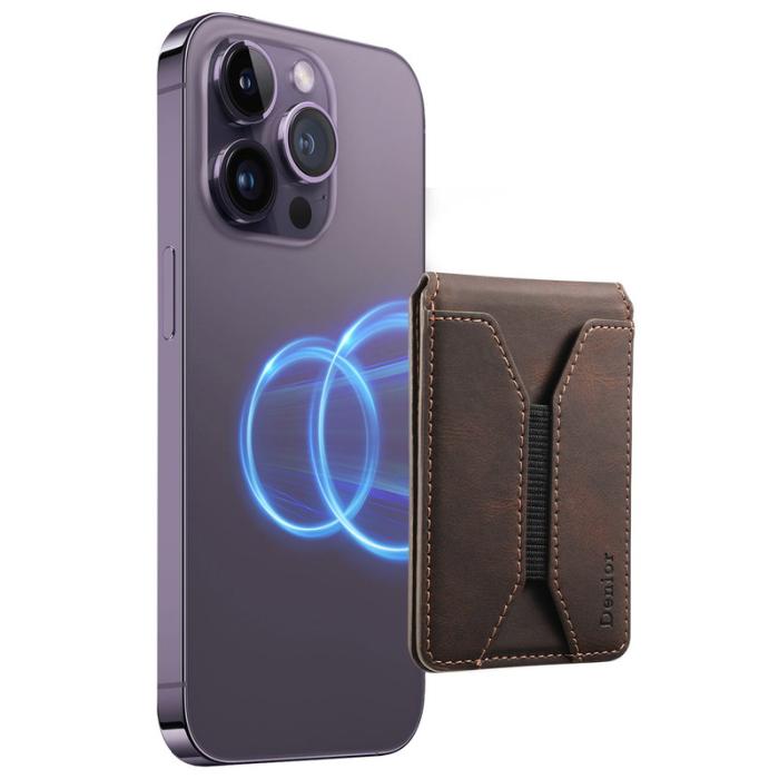 DENIOR - DENIOR V11 Magnetiskt kortfodral V-formad design äkta läder brun