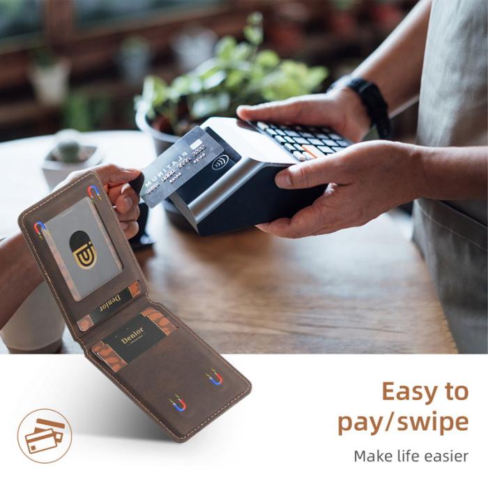 DENIOR - DENIOR V11 Magnetiskt kortfodral V-formad design äkta läder brun