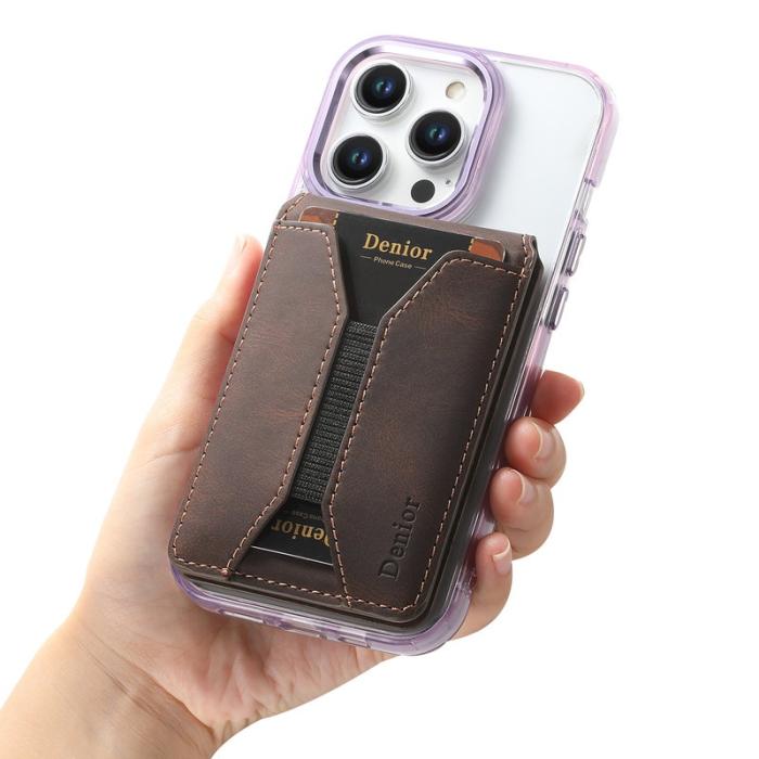 DENIOR - DENIOR V11 Magnetiskt kortfodral V-formad design äkta läder brun