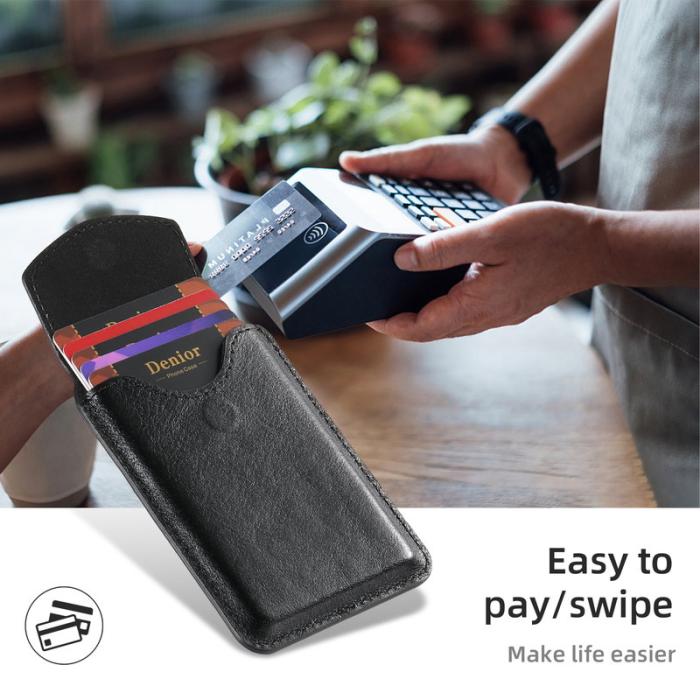 DENIOR - DENIOR V14 Magnetiskt Kortfodral Äkta Läder Svart