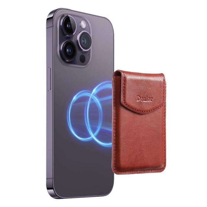 DENIOR - DENIOR V14 Magnetiskt Kortfodral Äkta Läder Röd