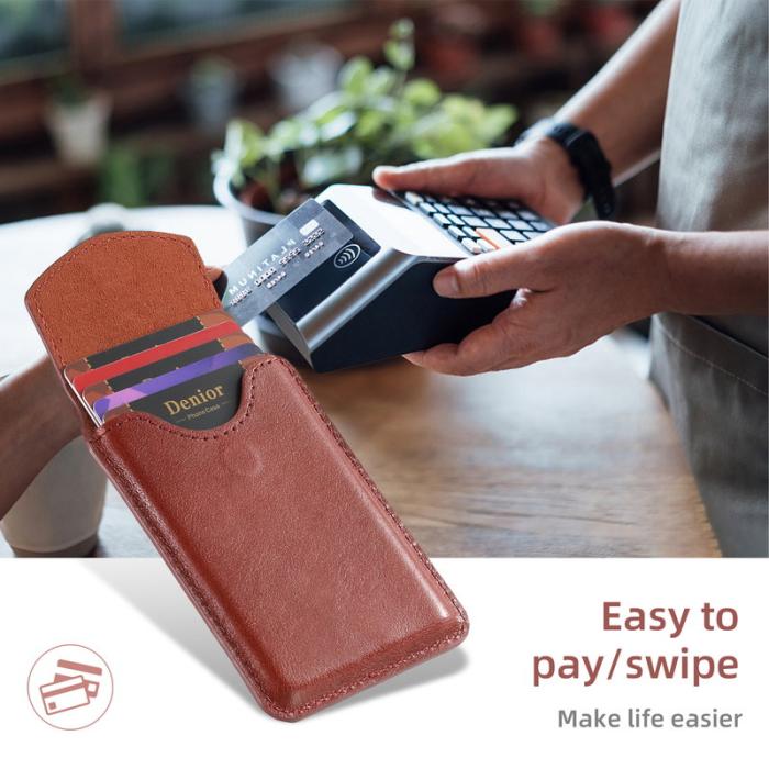 DENIOR - DENIOR V14 Magnetiskt Kortfodral Äkta Läder Röd