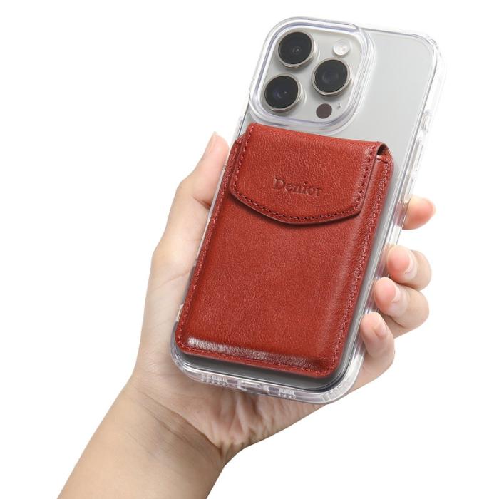 DENIOR - DENIOR V14 Magnetiskt Kortfodral Äkta Läder Röd