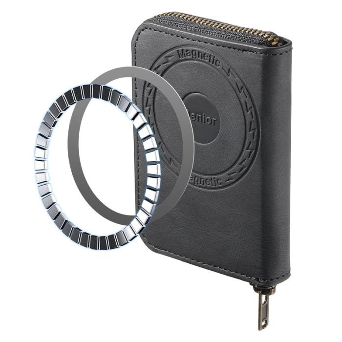 DENIOR - DENIOR V17 Kortfodral MagSafe Äkta Läder Ställ - Svart