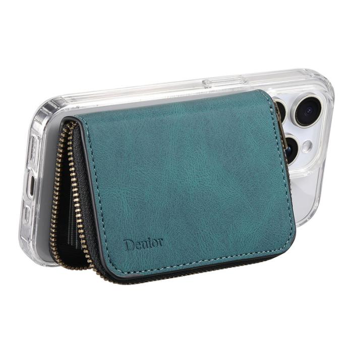 DENIOR - DENIOR V17 Kortfodral MagSafe Äkta Läder Ställ - Blå