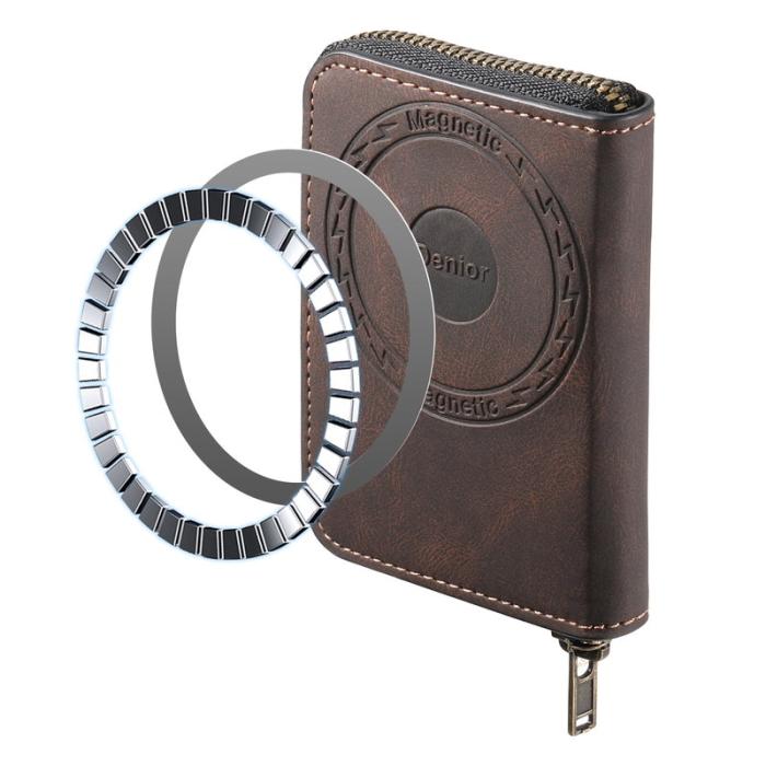 DENIOR - DENIOR V17 Korthållare i äkta läder med MagSafe - Brun