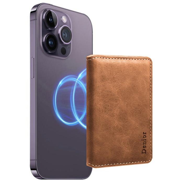 DENIOR - DENIOR V18 Kortfodral i äkta läder med MagSafe - Brun