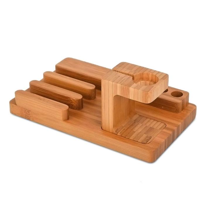 OEM - Desktop Bamboo 4-port USB-laddningsstation med Apple Watch-ställning