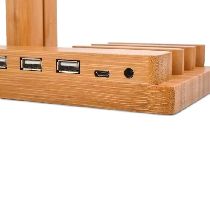 OEM - Desktop Bamboo 4-port USB-laddningsstation med Apple Watch-ställning