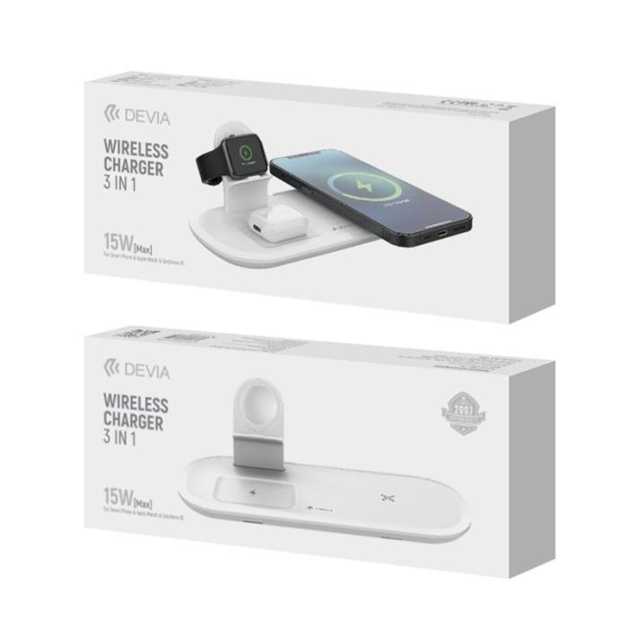 OEM - DEVIA Smart Series Trådlös Laddare 3-i-1 15W Snabbladdningsstation svart