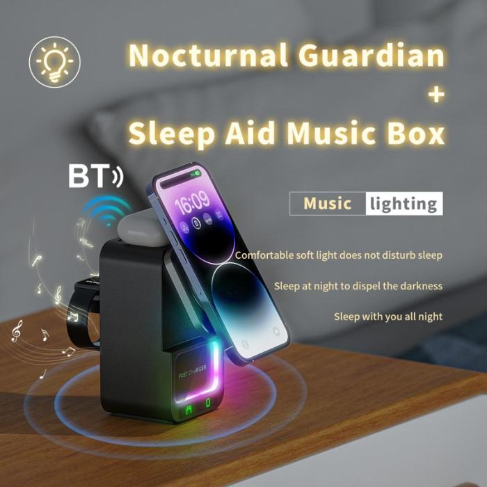 OEM - DH19 5-i-1 Bluetooth-högtalare och trådlös laddare för Apple Watch - Svart