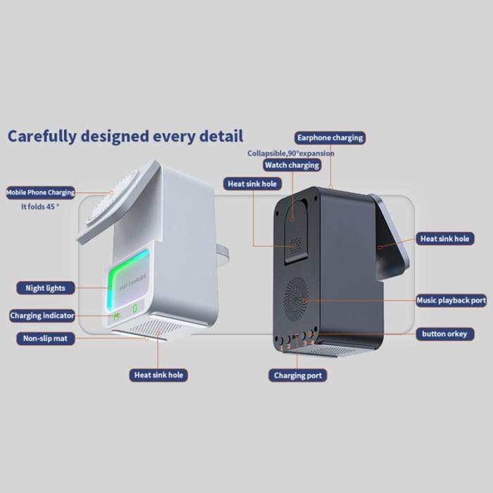 OEM - DH19 5-i-1 Bluetooth-högtalare och trådlös laddare för Apple Watch - Svart