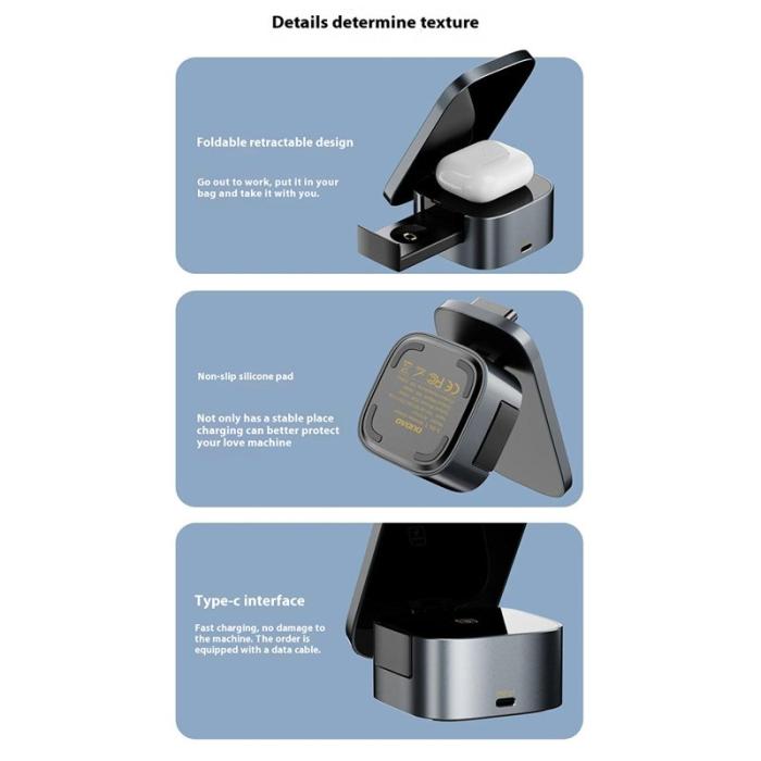 OEM - DUDAO A11Pro+ 3-i-1 Trådlös Laddare för Telefon, Klocka, Hörlurar, Svart