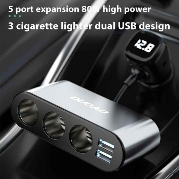 OEM - DUDAO R1Pro 80W Billaddare 2 USB-portar + 3 Cigarette Lighter Uttag