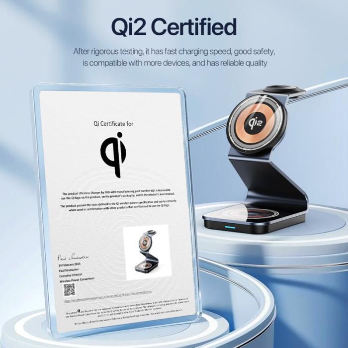 OEM - DUZZONA W21 3-i-1 15W Trådlös Laddningsställ för iPhone 16, svart