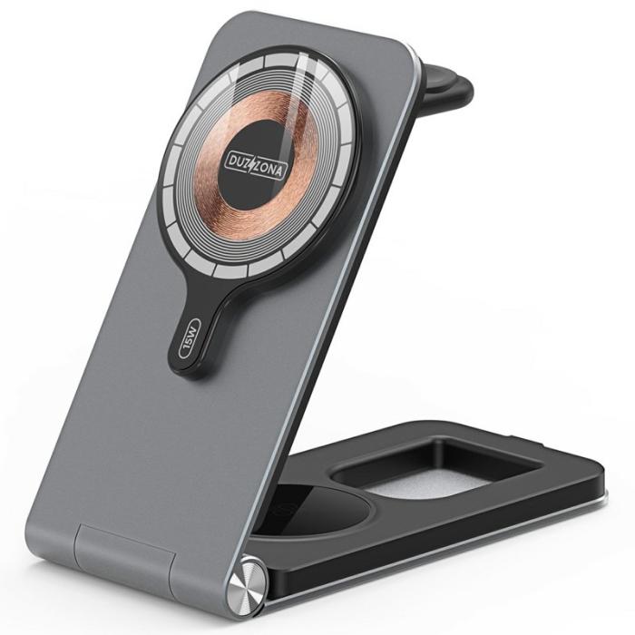 OEM - DUZZONA W22 15W 3-i-1 Magnetisk Trådlös Laddare Fällbar för Telefon och Hörlurar