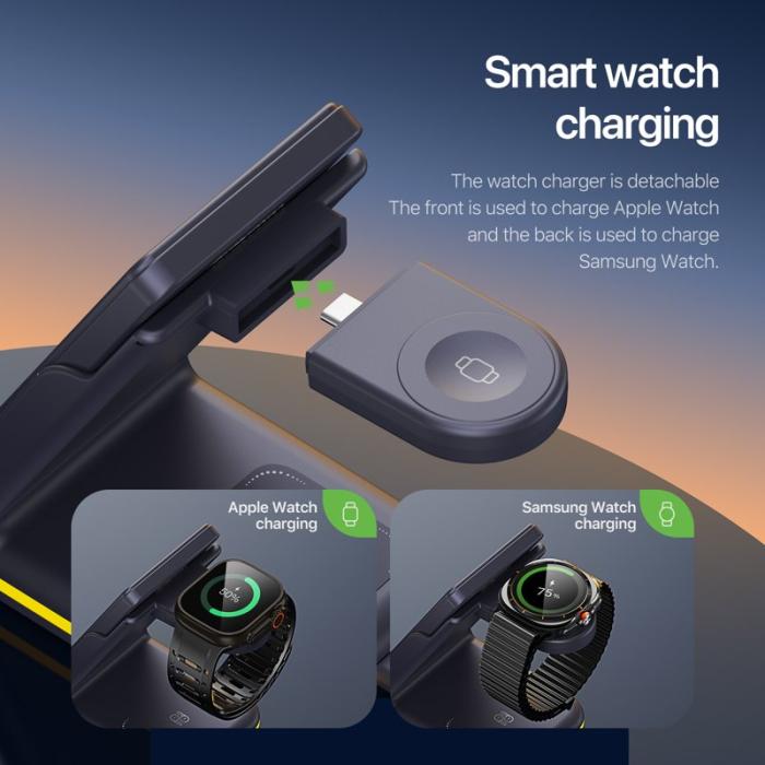 OEM - DUZZONA W24 5-i-1 Magnetisk Trådlös Laddningsstation för iPhone - Mörkblå