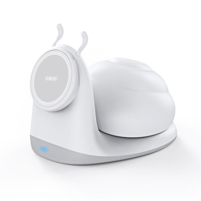 OEM - DUZZONA W26 15W Snigelformad Magnetisk Trådlös Laddare med Nattlampa - Vit