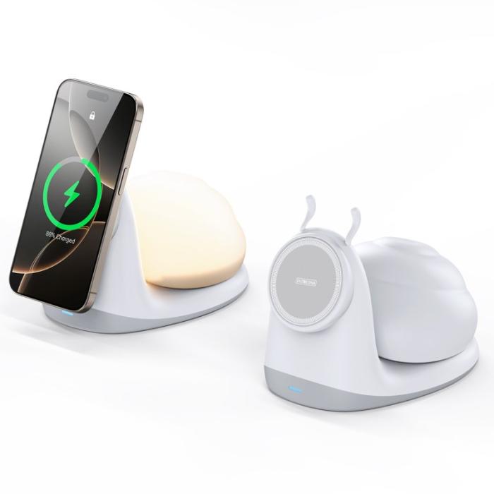 OEM - DUZZONA W26 15W Snigelformad Magnetisk Trådlös Laddare med Nattlampa - Vit