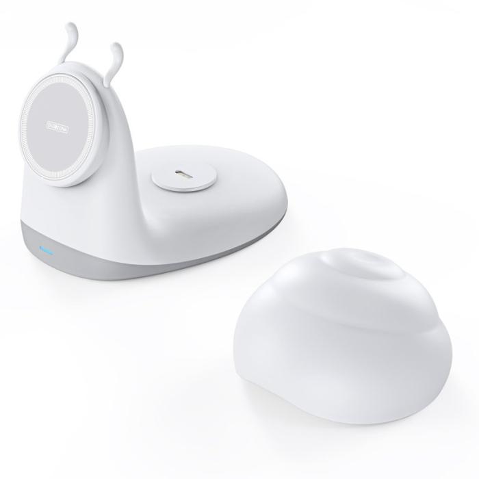 OEM - DUZZONA W26 15W Snigelformad Magnetisk Trådlös Laddare med Nattlampa - Vit
