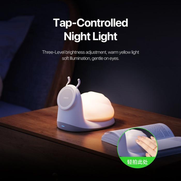 OEM - DUZZONA W26 15W Snigelformad Magnetisk Trådlös Laddare med Nattlampa - Vit