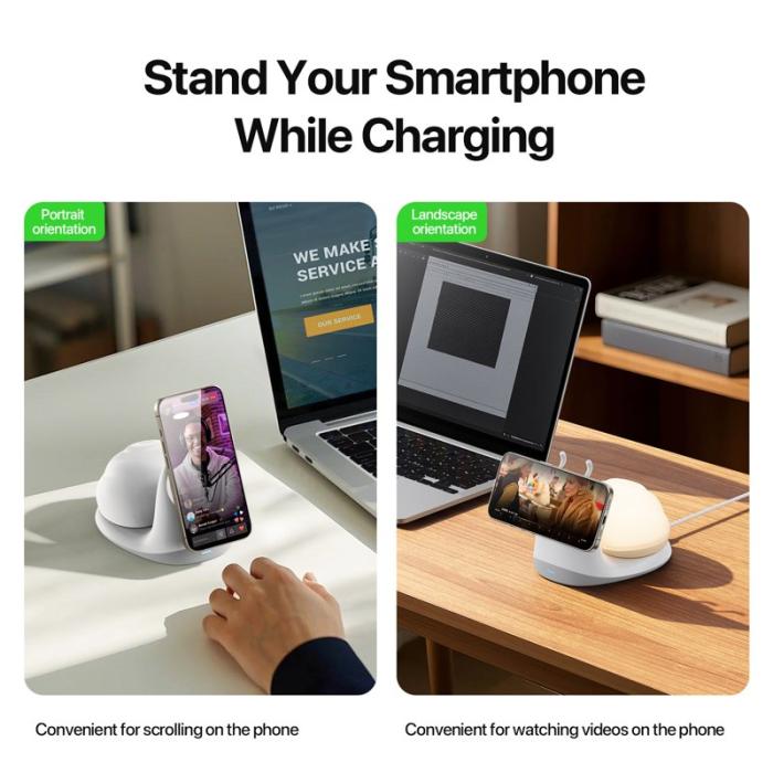 OEM - DUZZONA W26 15W Snigelformad Magnetisk Trådlös Laddare med Nattlampa - Vit