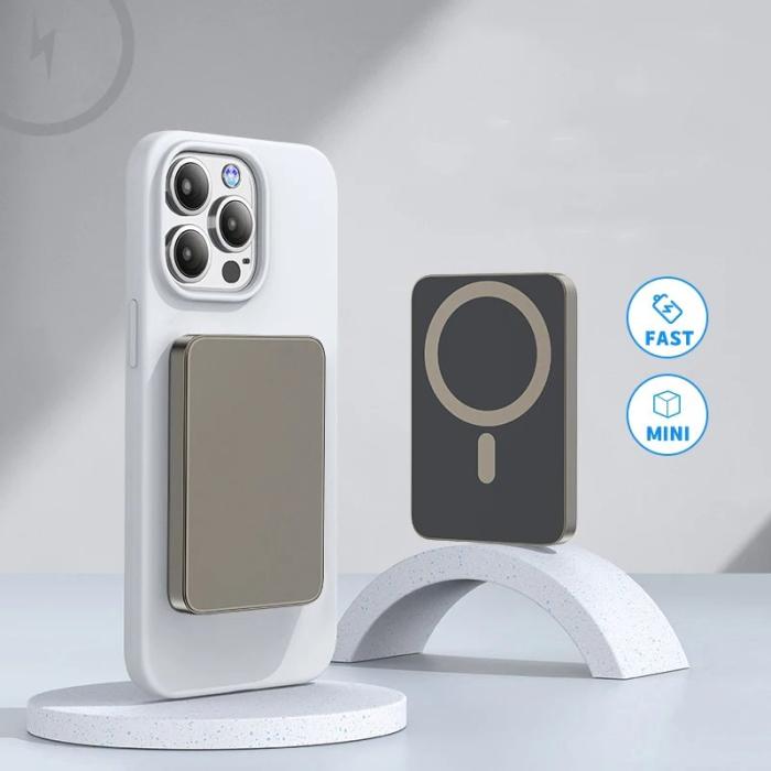 OEM - E61A Magnetisk trådlös laddare för iPhone 15/14/13/12, 5000mAh, grå