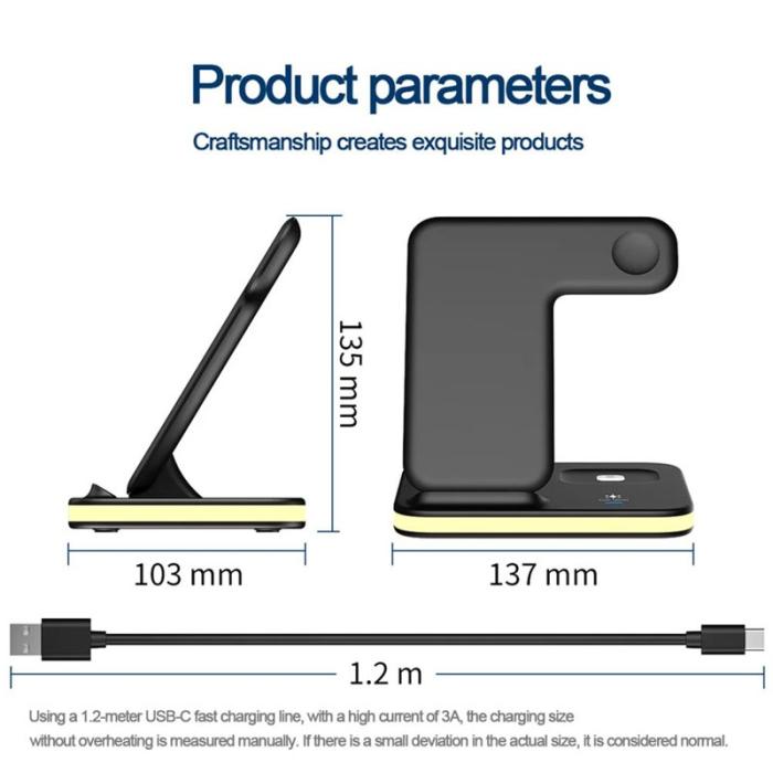 OEM - E6 4-i-1 15W Trådlös Laddare för Telefon, Klocka, Hörlurar - Vit