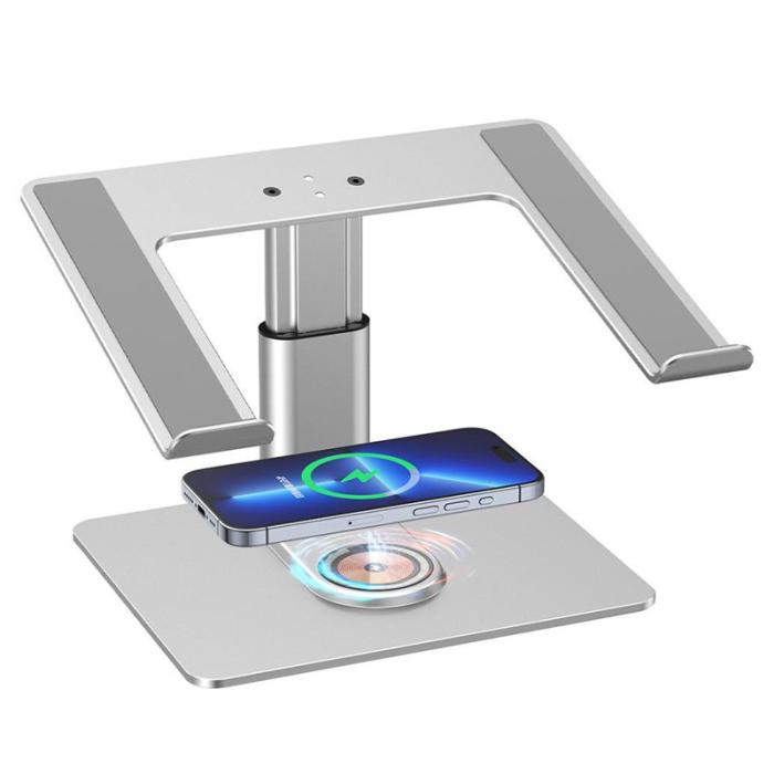 OEM - E7BW Trådlös laddare 15W Aluminium Desktop Ställning - Silver