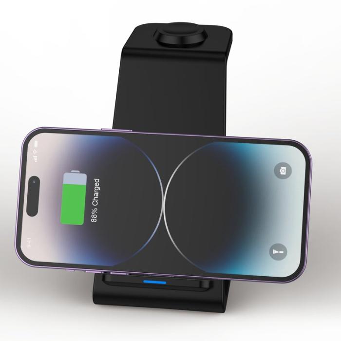 OEM - E8 3-i-1 15W Trådlös Laddare för Telefon, Klocka, Hörlurar - Svart