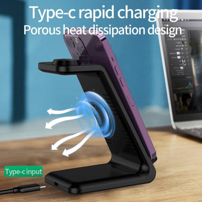 OEM - E8 3-i-1 15W Trådlös Laddare för Telefon, Klocka, Hörlurar - Vit