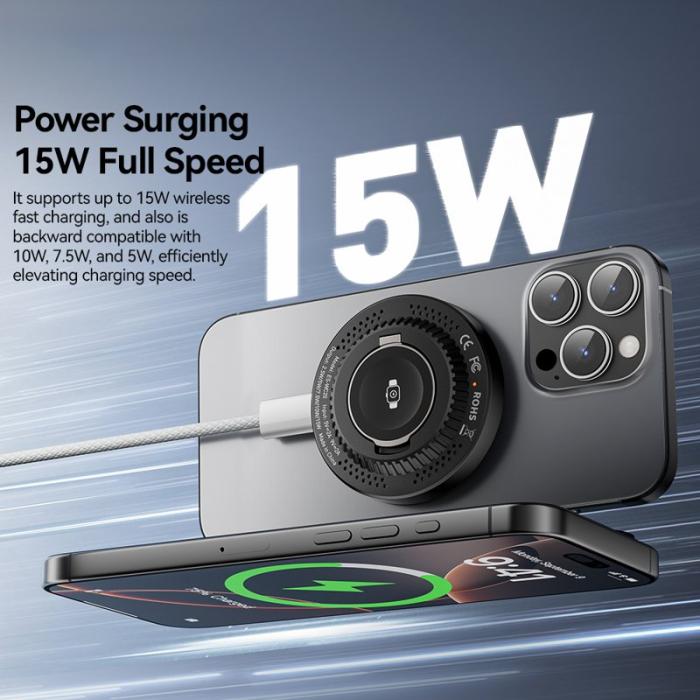 OEM - ESSAGER 2-i-1 Magnetisk Trådlös Laddare 15W Snabbladdning Slim Design