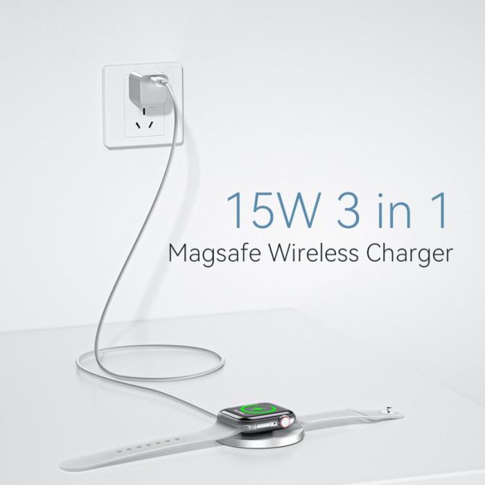 OEM - ESSAGER 3-i-1 15W magnetisk trådlös laddare för iPhone 12/13/14, AirPods