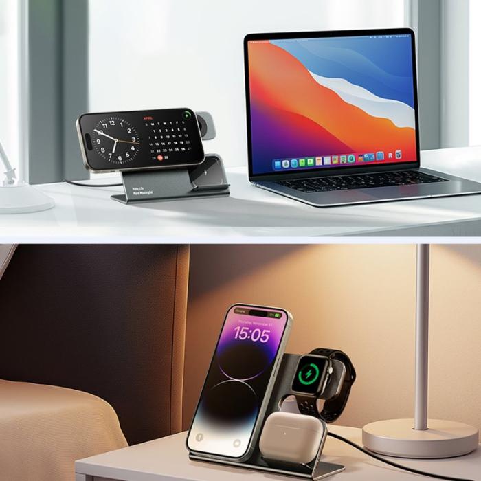OEM - ESSAGER 3-i-1 15W Magnetisk Trådlös Laddare för Telefon, Hörlurar, Smartklocka