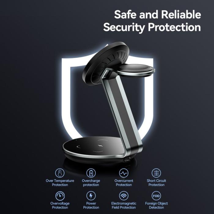 OEM - ESSAGER 3-i-1 Laddningsplatta 15W Trådlös Laddare med Ställning