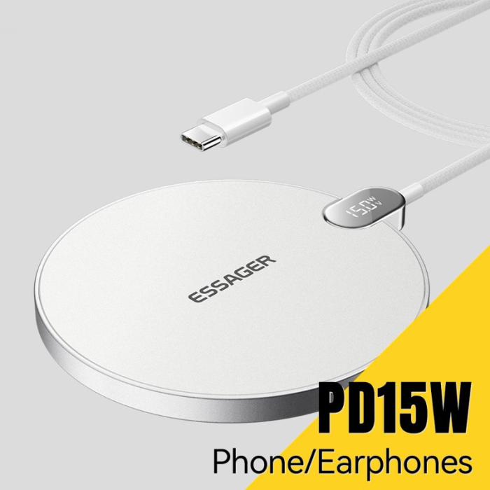 OEM - ESSAGER ES-WX15 Trådlös laddare 15W Snabbladdning Digital display - Vit