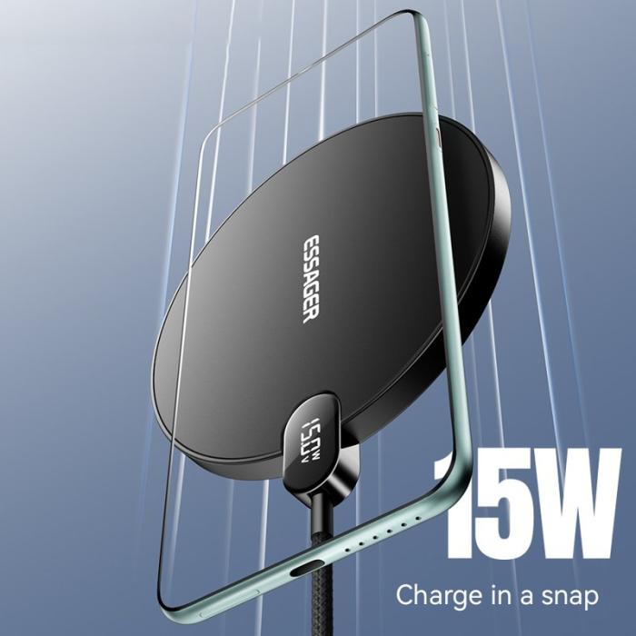 OEM - ESSAGER ES-WX15 Trådlös laddare 15W Snabbladdning med digital display - Svart