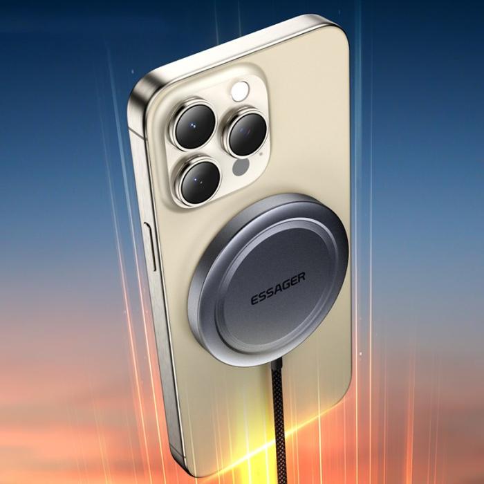 OEM - ESSAGER 15W Snabbladdare Aluminium + PC Magnetisk Trådlös Laddare - Grå