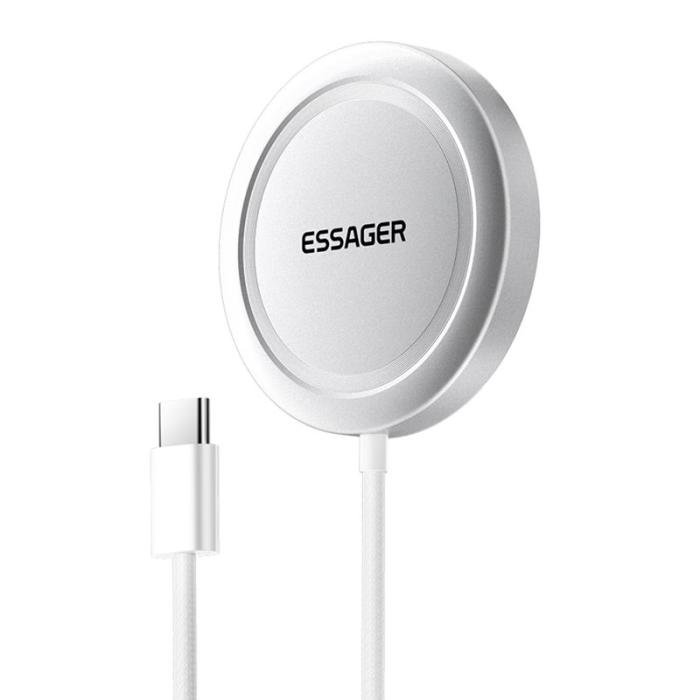 OEM - ESSAGER 15W Snabbladdare i aluminium + PC Magnetisk trådlös laddare - Silver