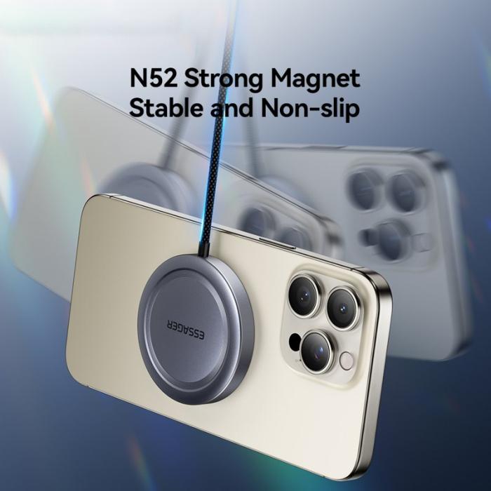 OEM - ESSAGER 15W Snabbladdare i aluminium + PC Magnetisk trådlös laddare - Silver