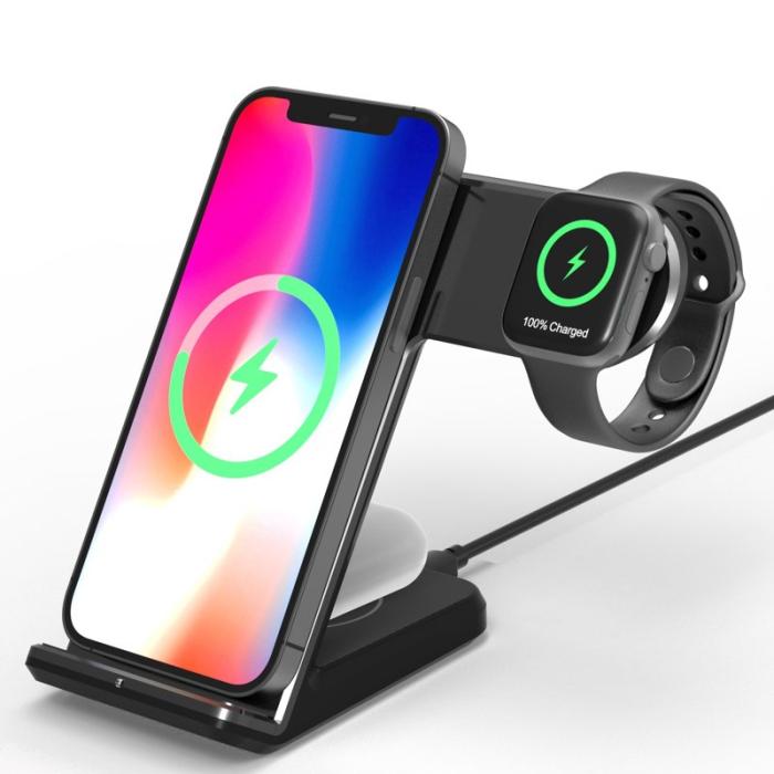 OEM - F11 Pro 3-i-1 Trådlös Laddare 15W Snabbladdning för iPhone/Samsung/Apple Watch