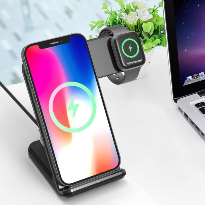 OEM - F11 Pro 3-i-1 Trådlös Laddare 15W Snabbladdning för iPhone/Samsung/Apple Watch
