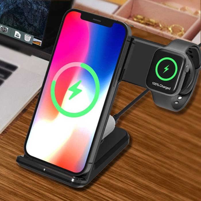 OEM - F11 Pro 3-i-1 Trådlös Laddare 15W Snabbladdning för iPhone/Samsung/Apple Watch