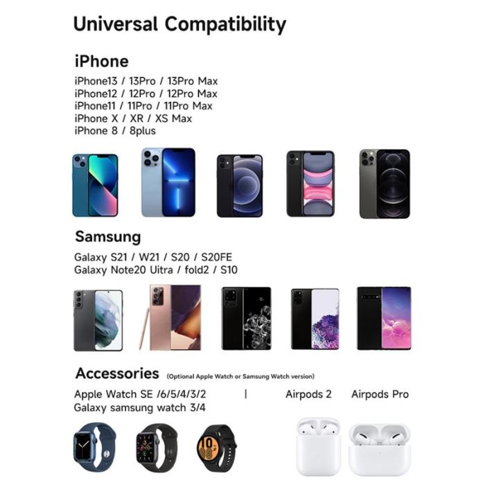 OEM - F17 4-i-1 15W Max Multifunktionell Trådlös Laddare med Nattljus