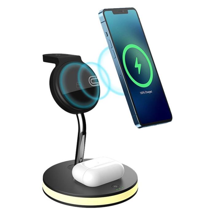 OEM - F17 4-i-1 15W Max Multifunktionell Trådlös Laddare med Nattljus