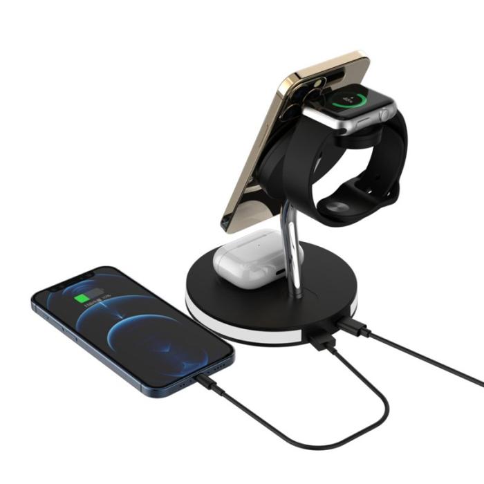 OEM - F17 4-i-1 15W Max Multifunktionell Trådlös Laddare med Nattljus