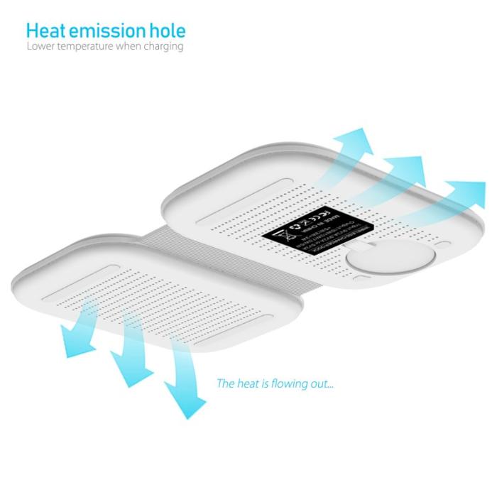 OEM - F20P Trådlös laddare 3-i-1 för iPhone, Apple Watch, AirPods - Vit