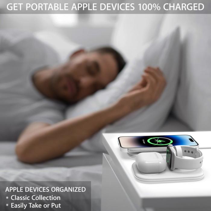 OEM - F20P Trådlös laddare 3-i-1 för iPhone, Apple Watch, AirPods - Vit