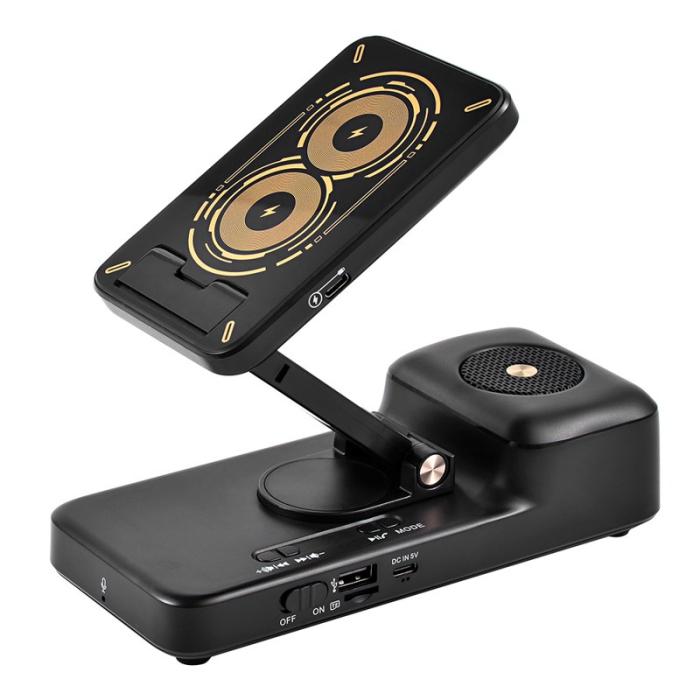 OEM - F21 Trådlös laddare 15W med Bluetooth-högtalare och ventilerad telefonhållare